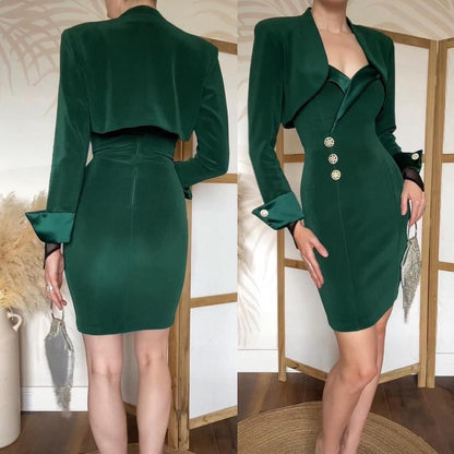 Forest green stretch 2-piece dress & jacket set uk 10