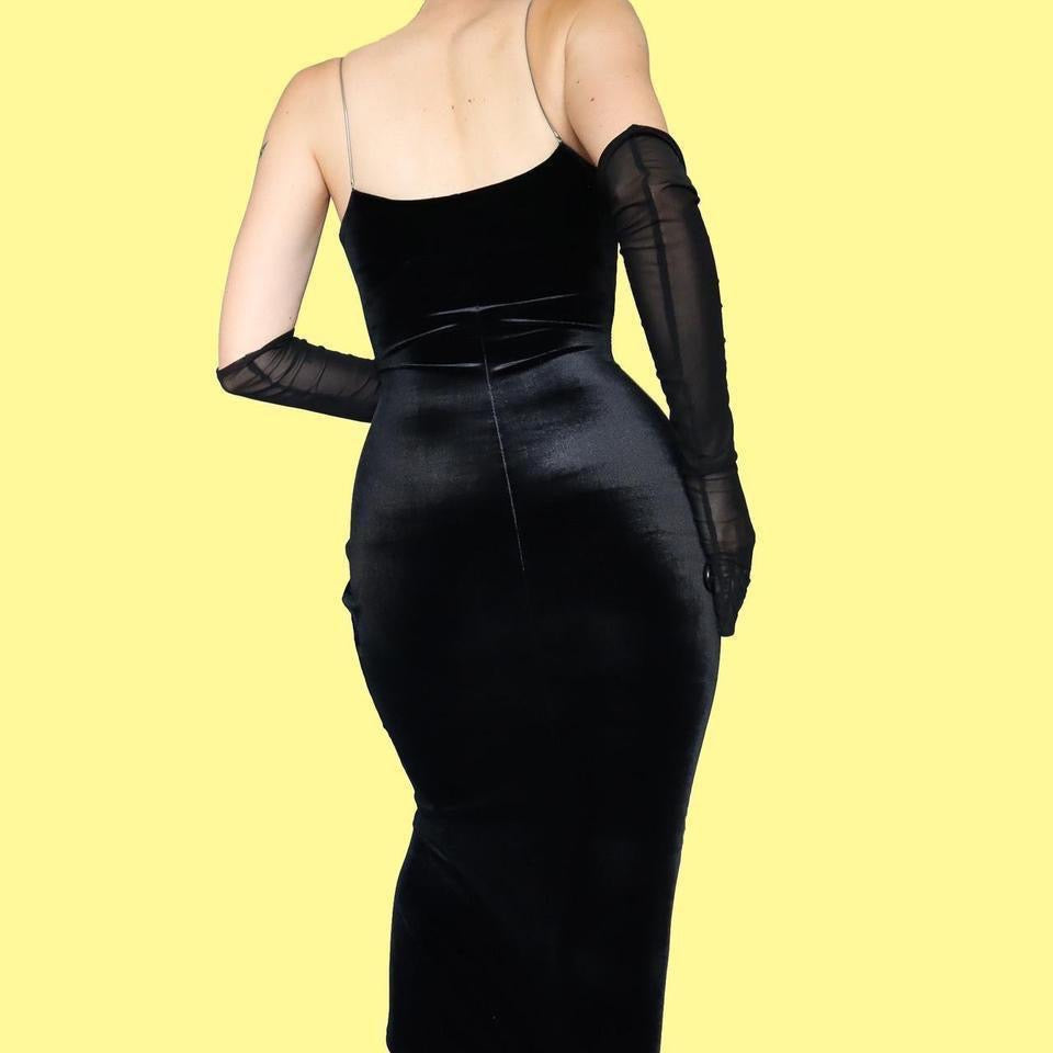 Black velvet bodycon evening dress UK 14