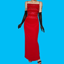 Load image into Gallery viewer, Red Vintage John Charles Beaded Sheer Back Evening Dress UK 14
