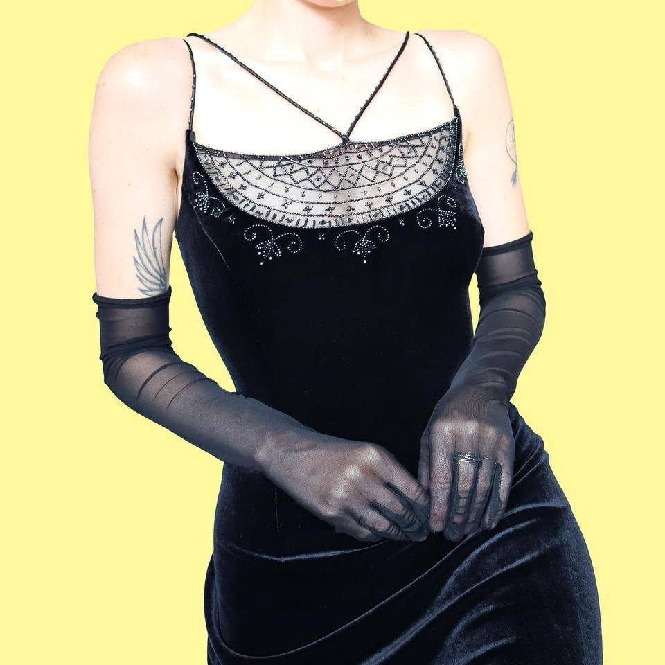 Joseph Ribkoff black beaded velvet gown UK 12