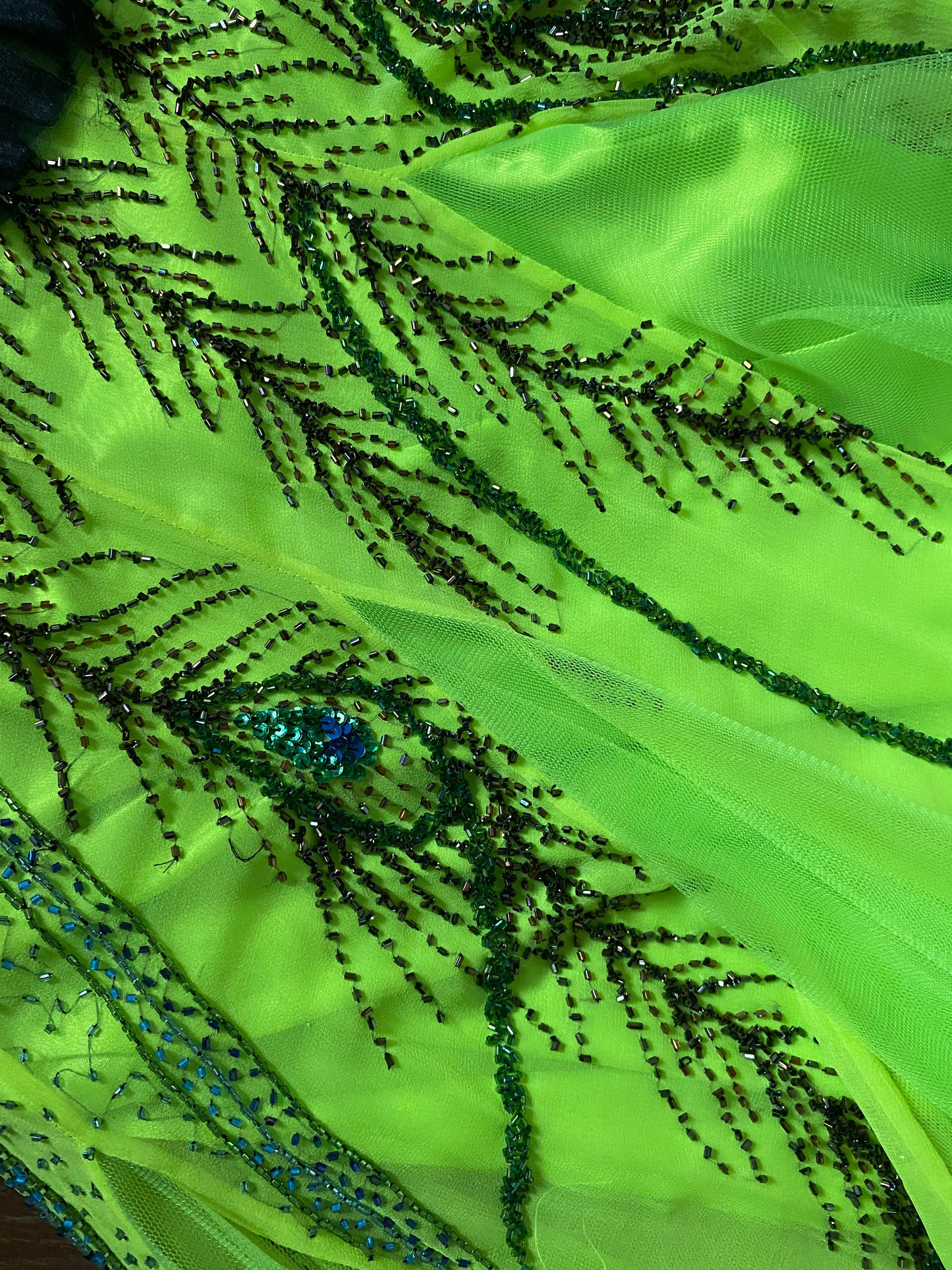 Electric green strapless heavily beaded evening dress UK 14-16