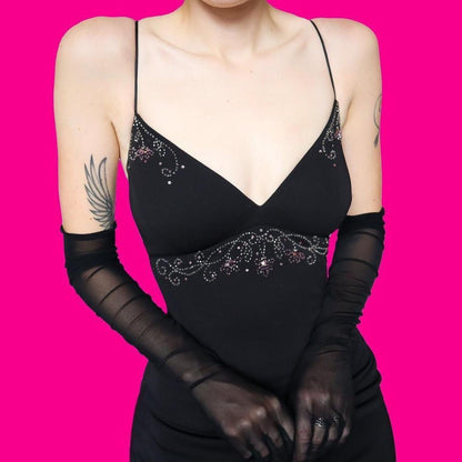 Black beaded evening gown UK 14