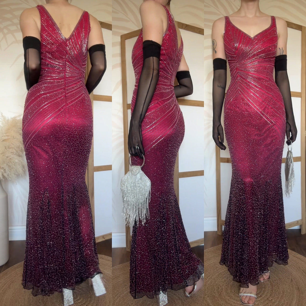 100% silk pink beaded evening dress uk 10