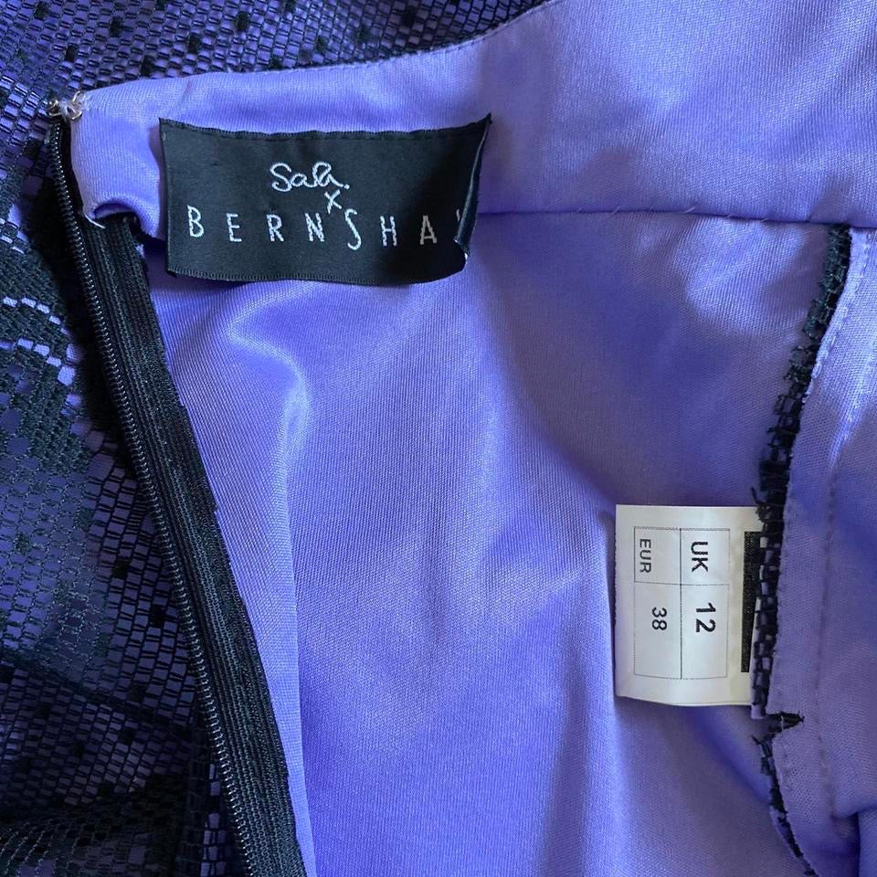 Purple & black lace fitted evening dress UK 10