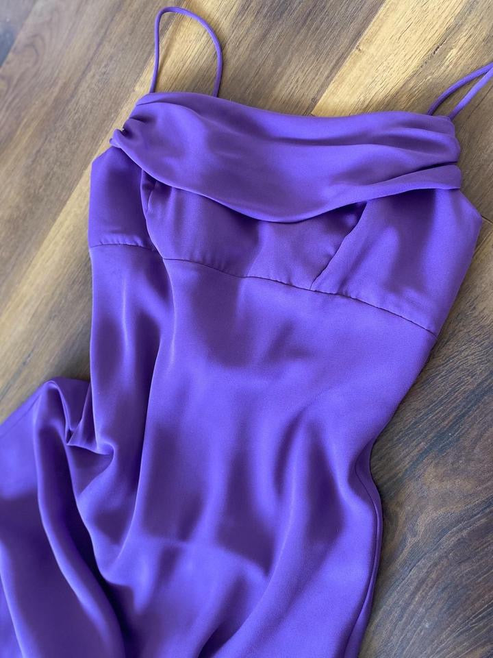 Purple petite chiffon evening dress uk 12
