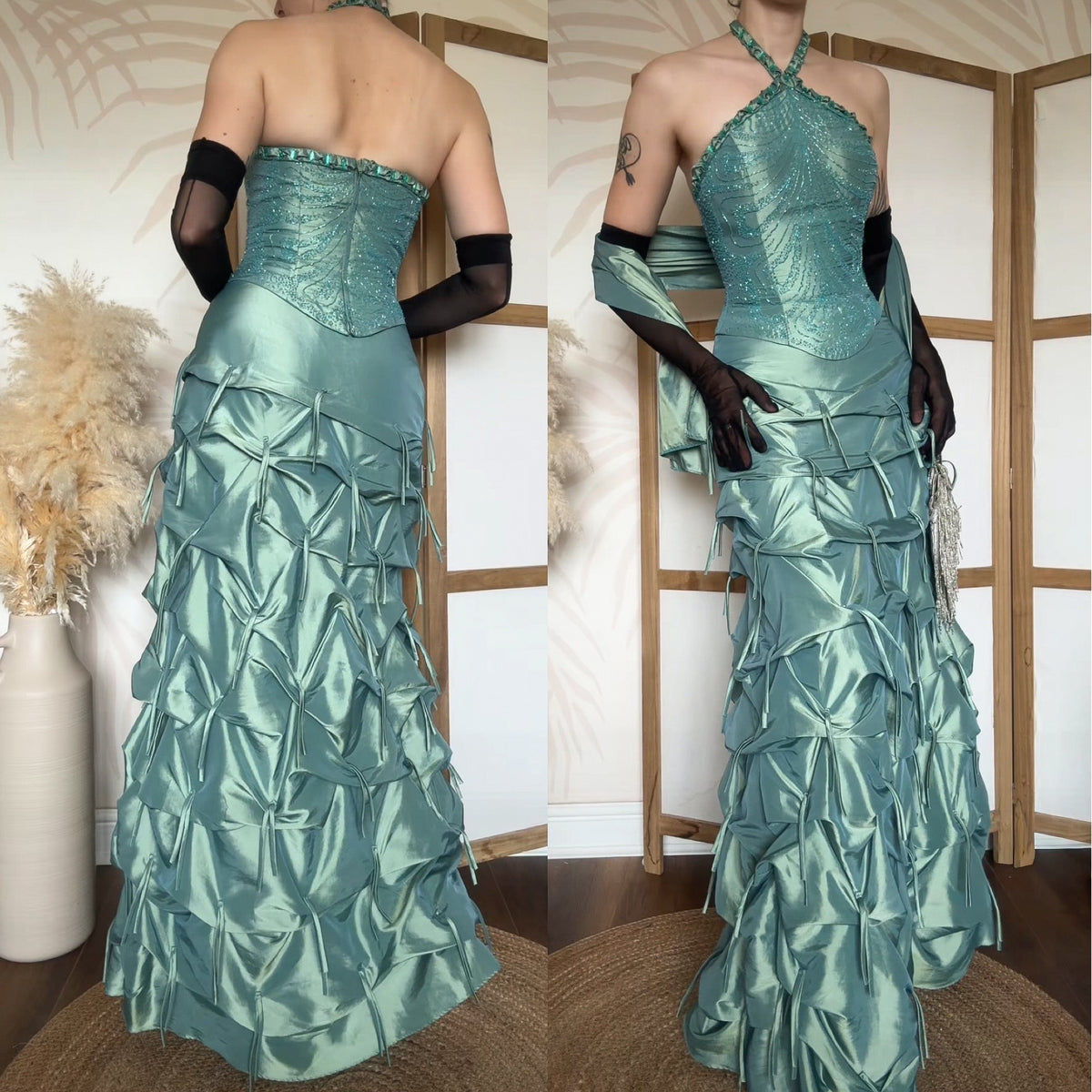 3-piece taffeta top, skirt & shawl set uk 8