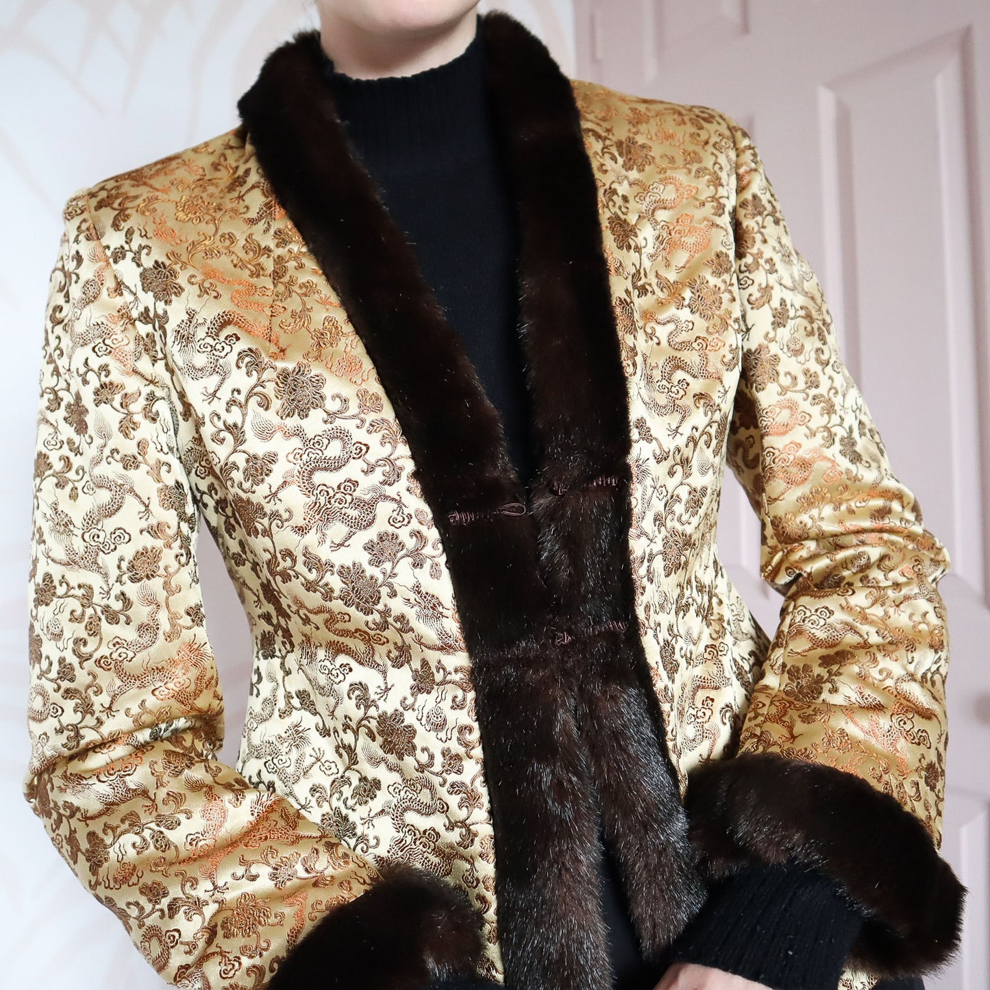 Gold vintage Patsy Seddon smoker jacket UK 8-12