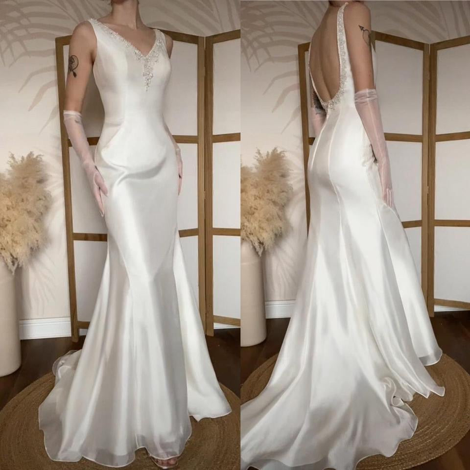 Hilary Morgan ivory open back wedding dress uk 10