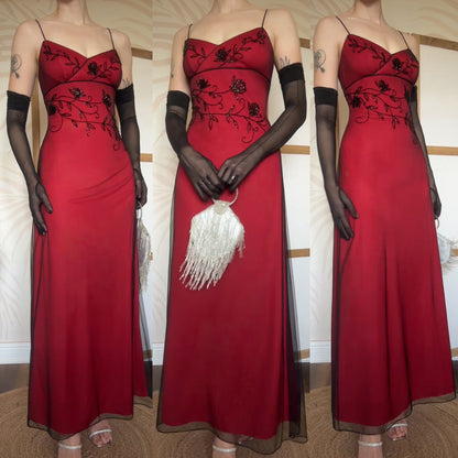 Red stretch beaded evening dress uk 14