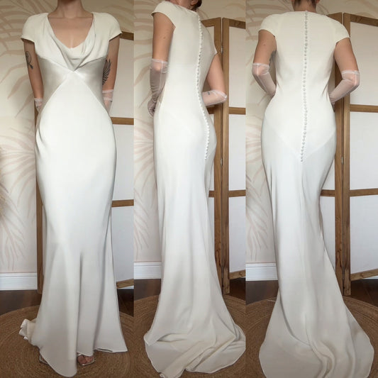 Ivory short sleeve figure hugging wedding dress uk 10
