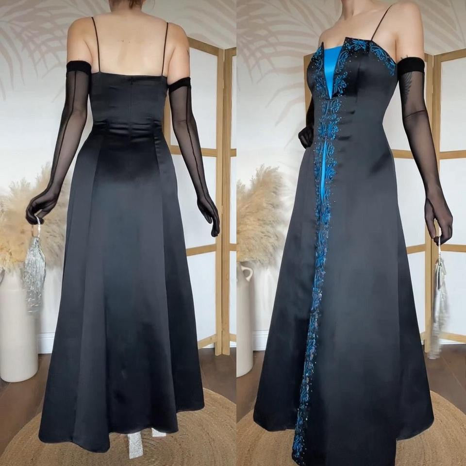 Niki Livas blue & black a-line prom dress & shawl uk 8/10