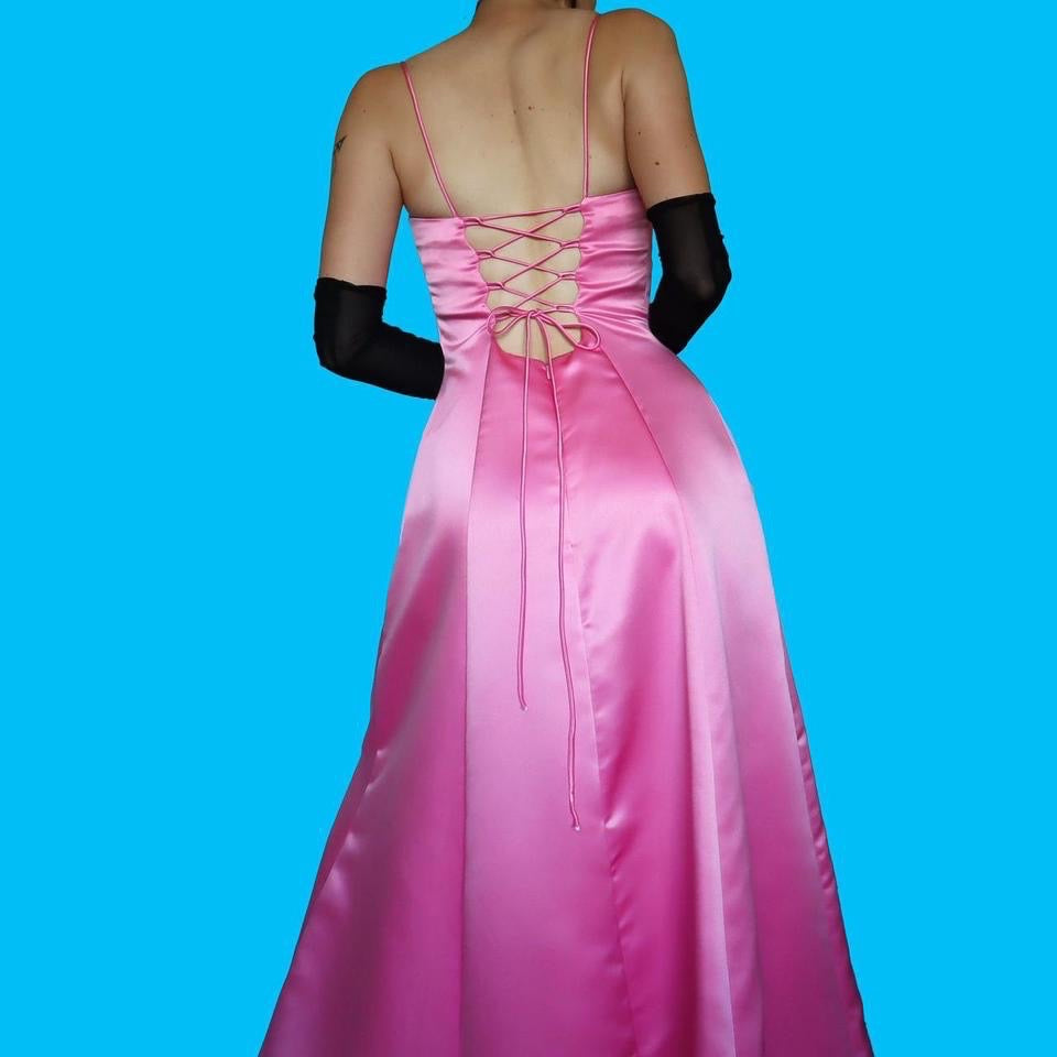 Baby pink a-line lace up evening dress UK 10-12