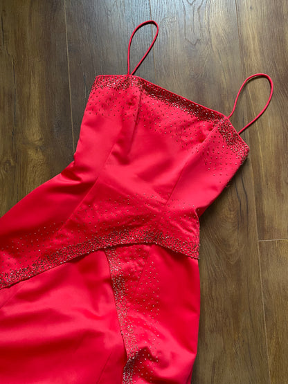 Beautiful Morgan & Co red a line beaded evening dress UK 10