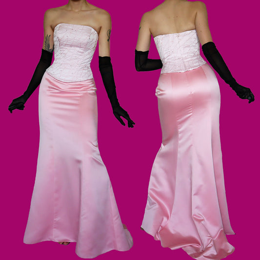 Hilary Morgan vintage pink 2 piece corset & skirt evening set UK 10