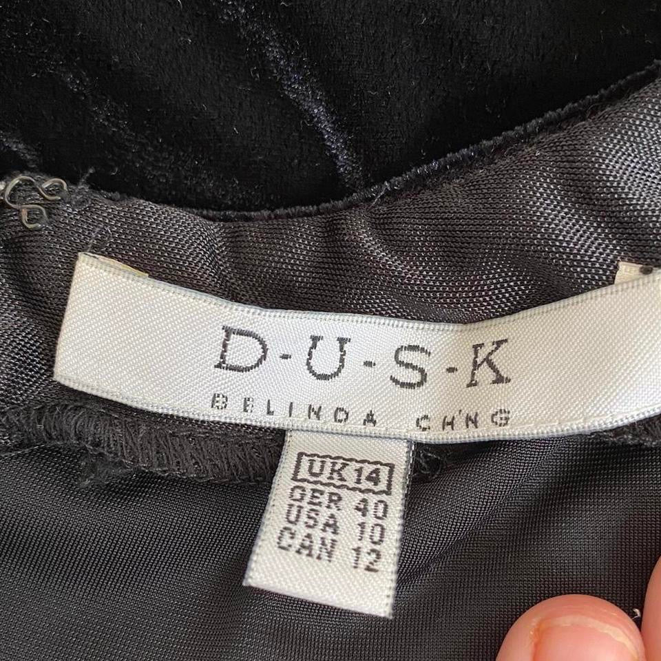 Black stretch velvet Dusk beaded dress UK 12