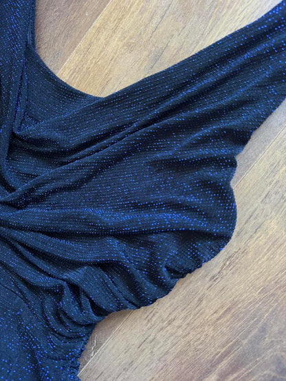 Black & blue metallic stretch evening dress uk 10