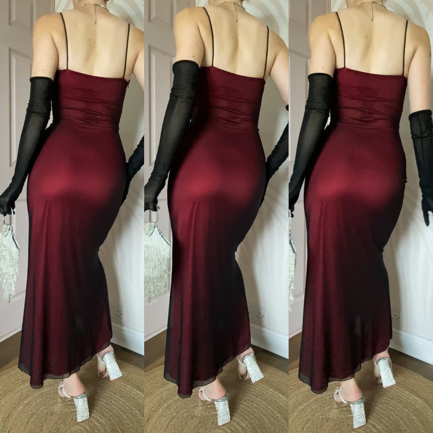 John Charles 90s red stretch beaded evening dress UK 10