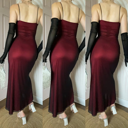 John Charles 90s red stretch beaded evening dress UK 10