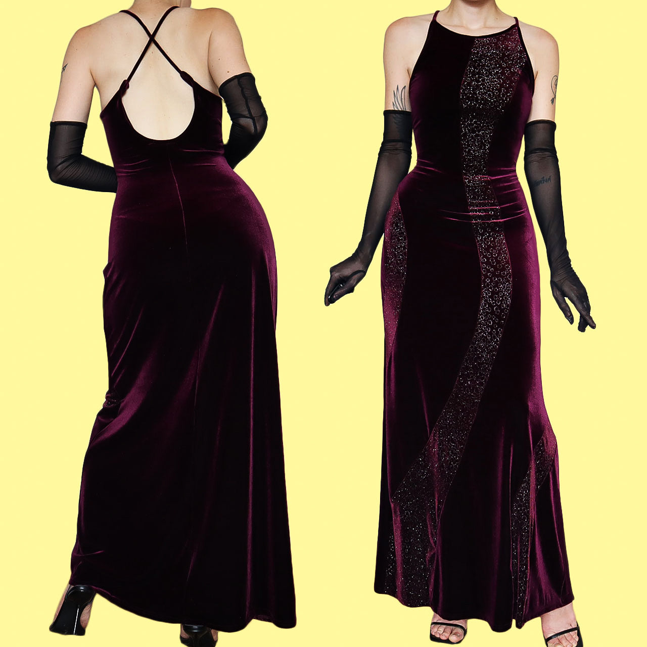 Dark purple stretch glittery evening dress UK 12