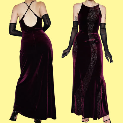 Dark purple stretch glittery evening dress UK 12