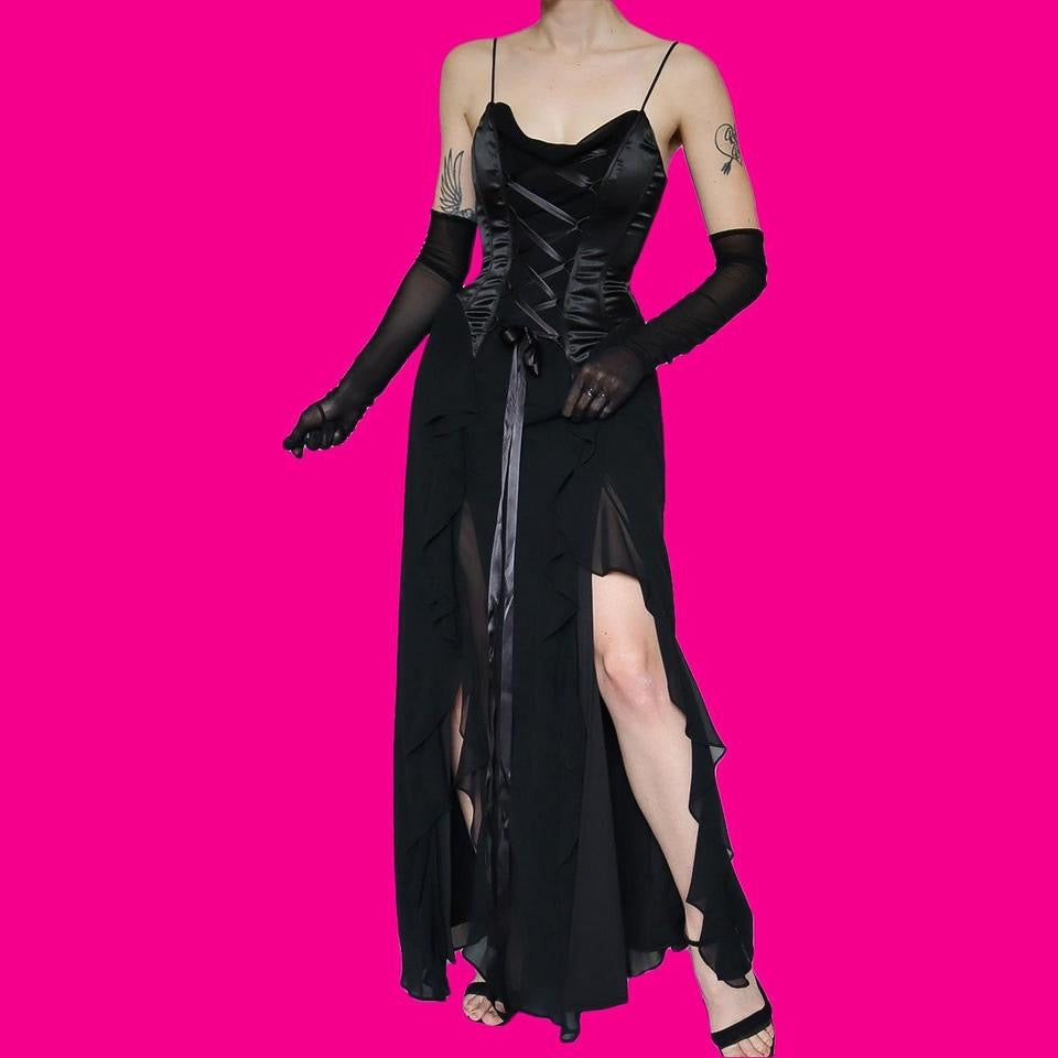 Black corset lace up evening gown UK 10