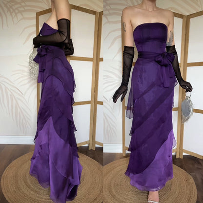 Niki Livas purple strapless layered evening dress uk 12