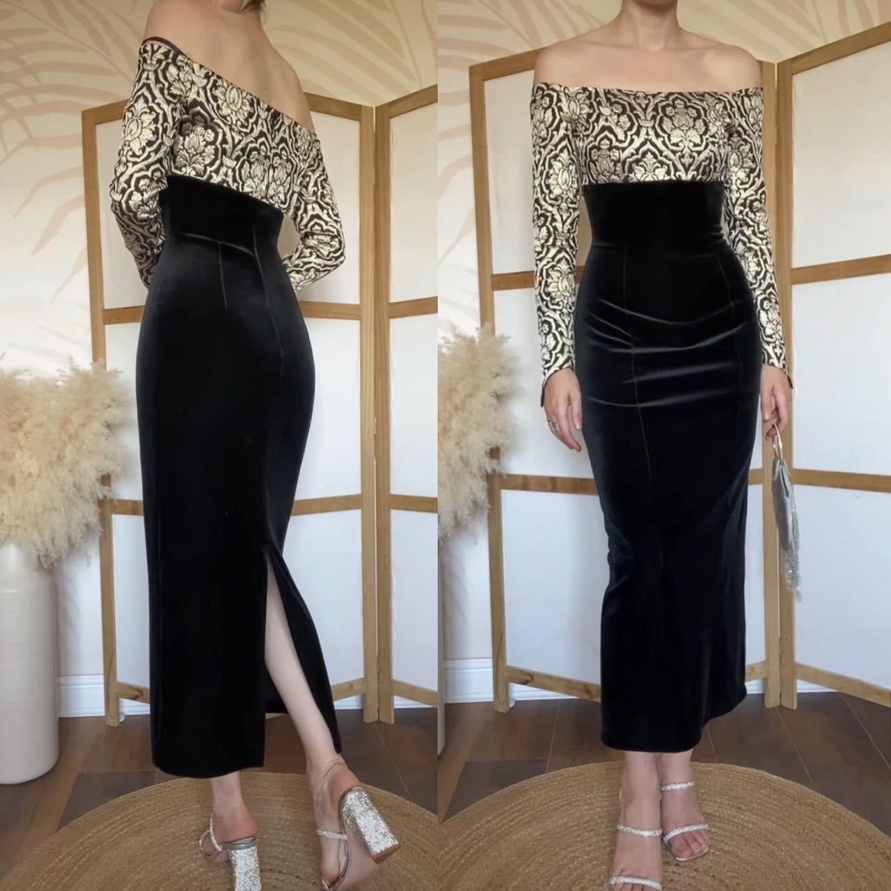 Black & gold Consortium off shoulder evening dress uk 10