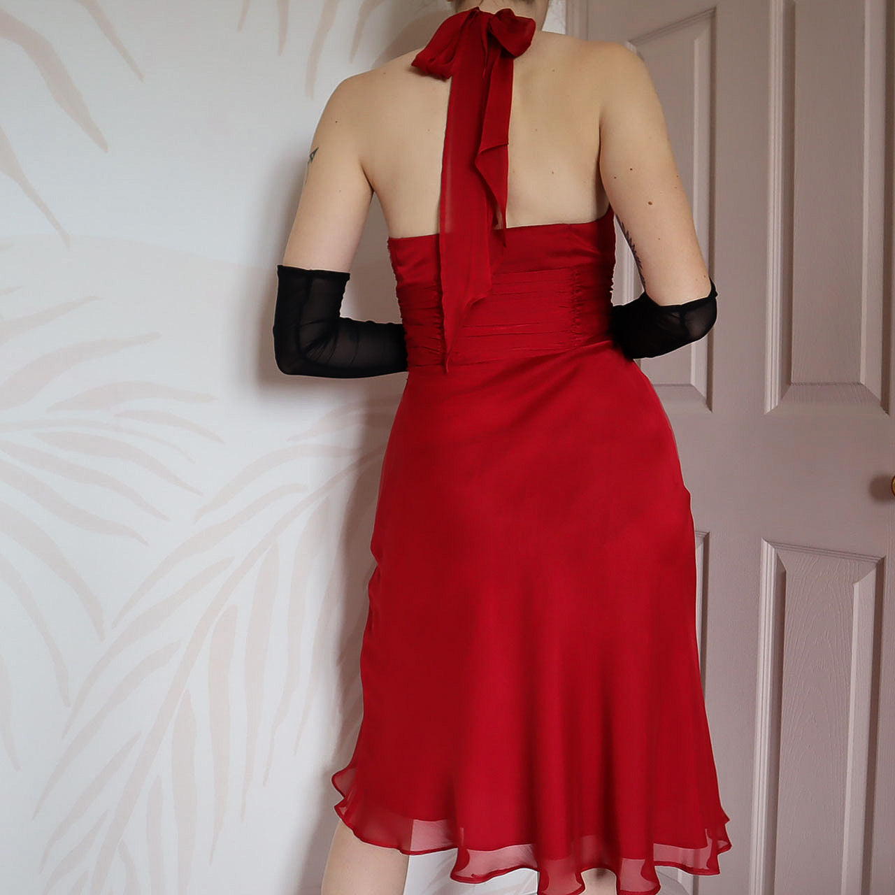 Red Debut halter neck midi dress UK 12