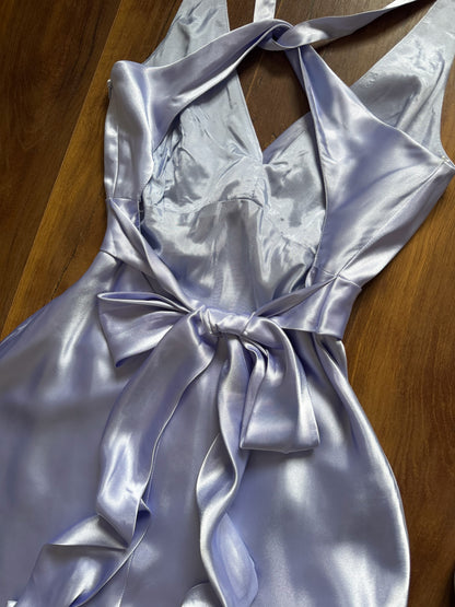 Lilac satin open back prom dress uk 12