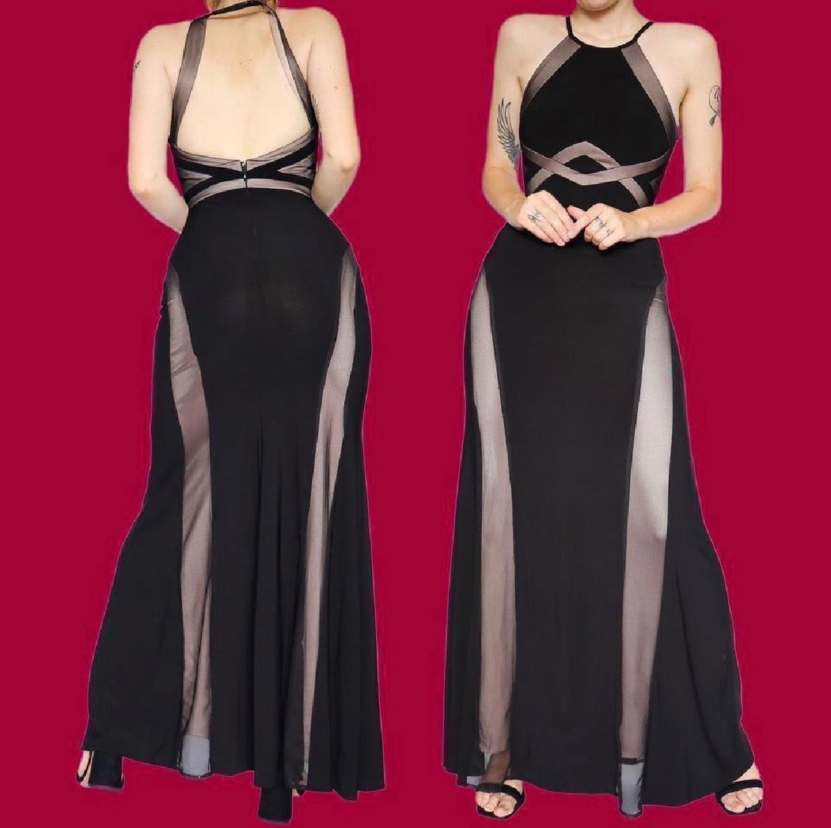 Black stretch Morgan & Co evening dress uk 8