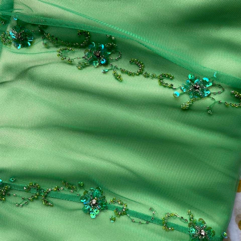 Green beaded vintage Dave & Johnny evening dress UK 8-10