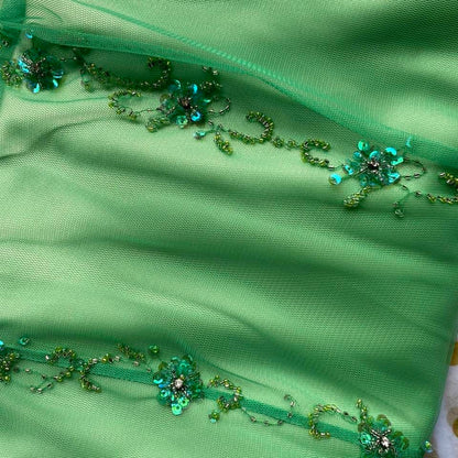 Green beaded vintage Dave & Johnny evening dress UK 8-10