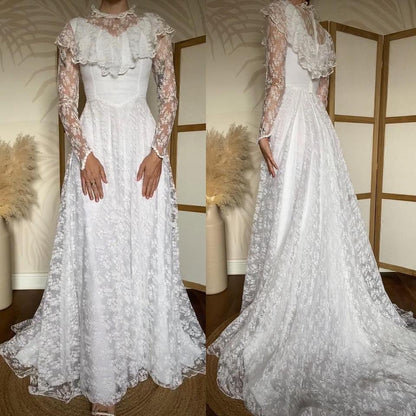 Pronuptia vintage white lace long sleeve wedding dress uk 10