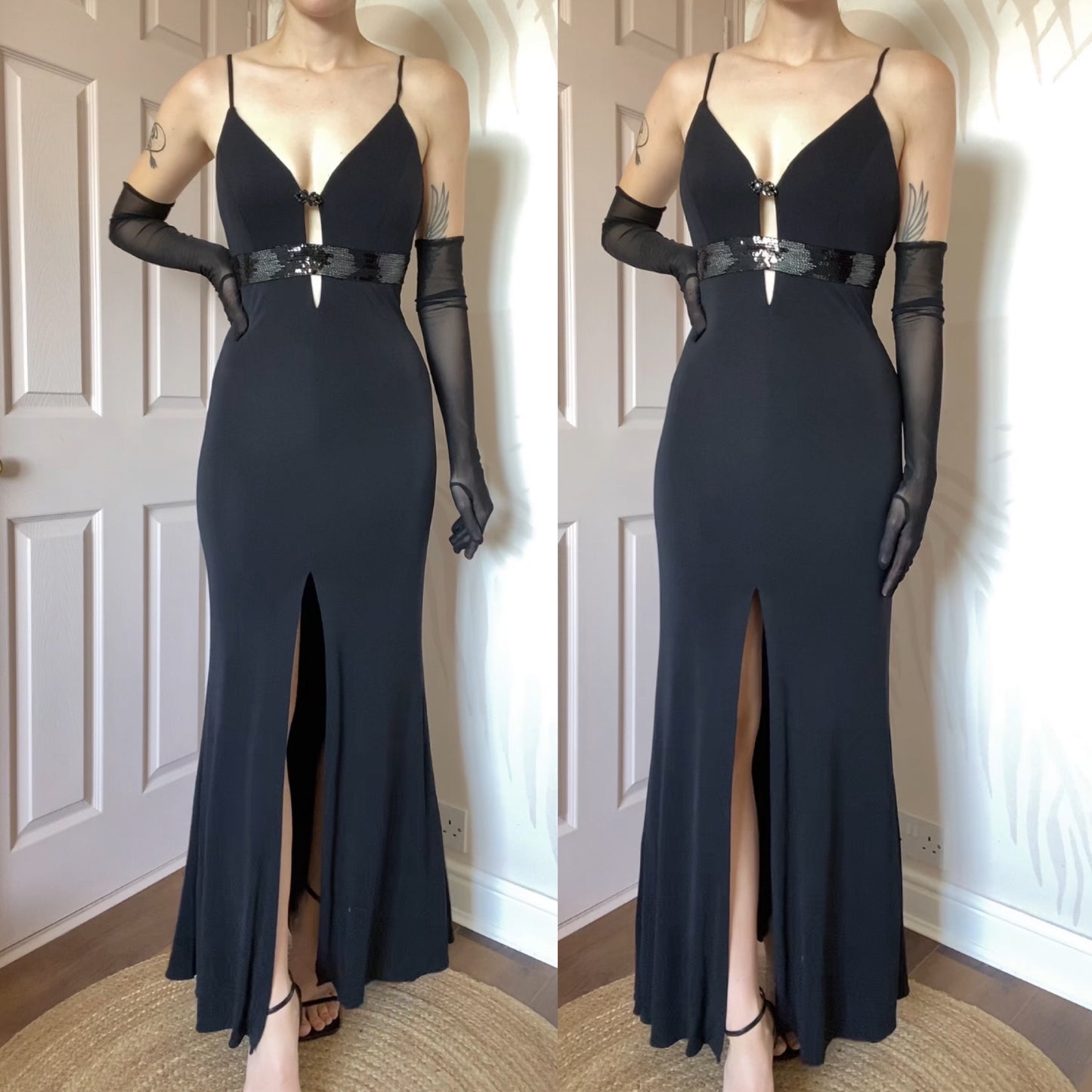 Black Frank Usher low cut evening dress UK 12