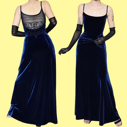 Gina Bacconi navy velvet stretch evening dress UK 12-14