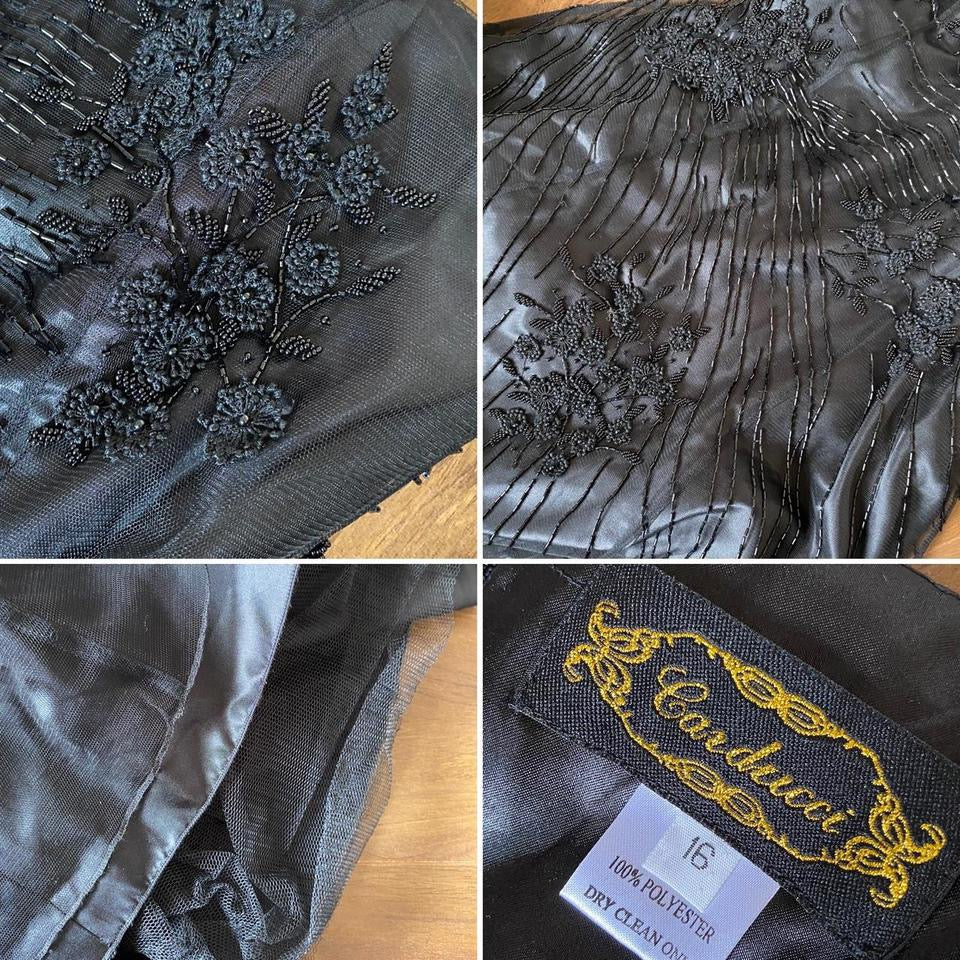 Black beaded a-line prom dress & shawl uk 16
