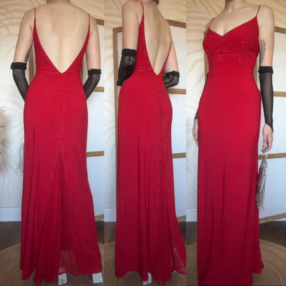 Flori red stretch beaded evening dress UK 14