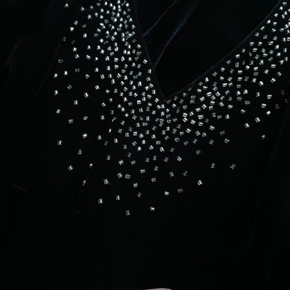 Black velvet 90s beaded evening gown UK 8