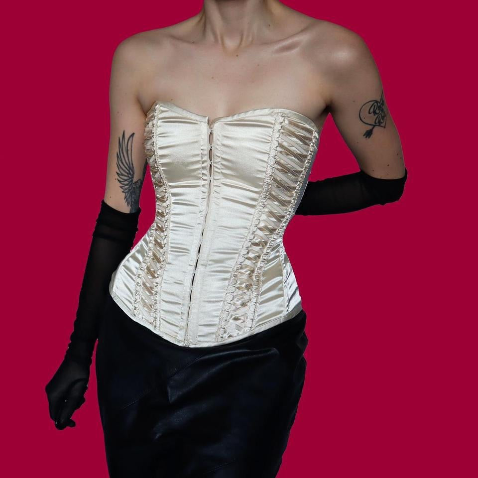 Cream satin lace up corset UK 12