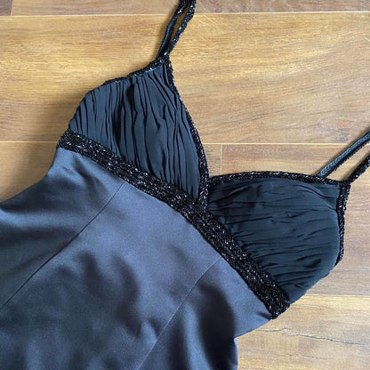 Niki Livas vintage black fitted evening dress UK 8