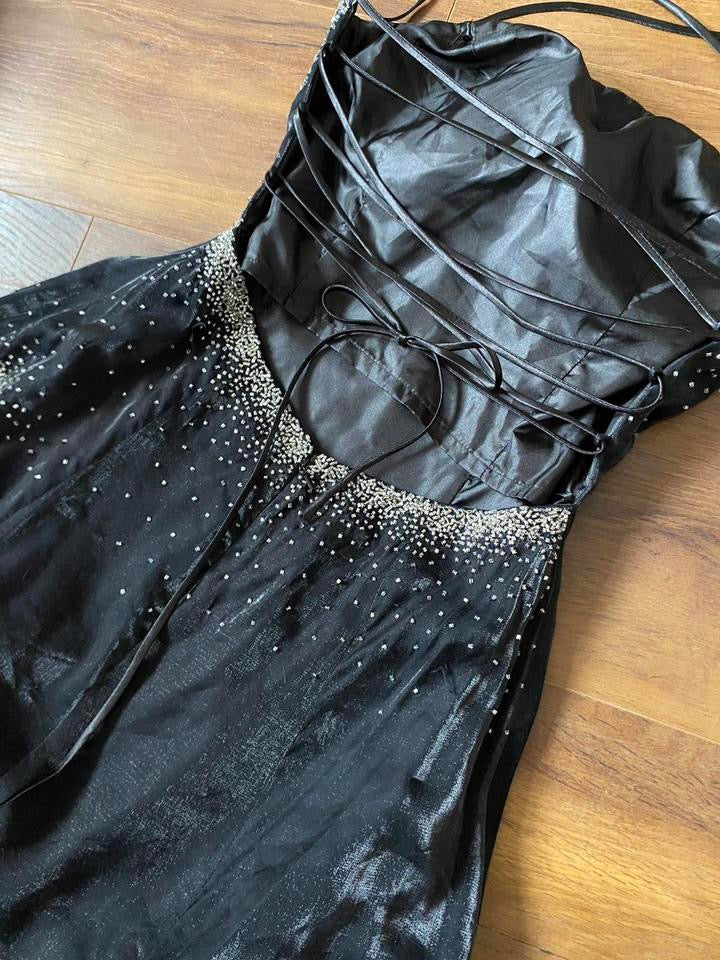 Black beaded lace back a-line prom dress uk 10