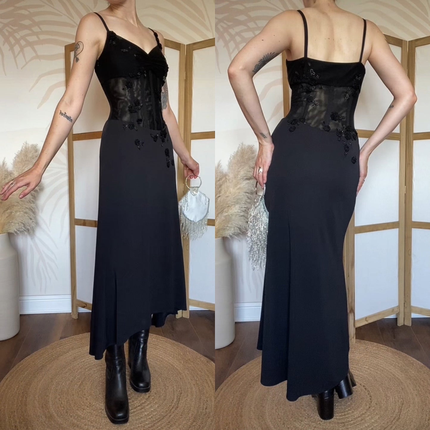 Black Dusk stretch sheer waist evening dress UK 12