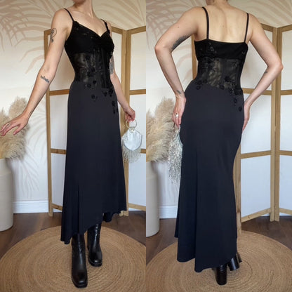 Black Dusk stretch sheer waist evening dress UK 12