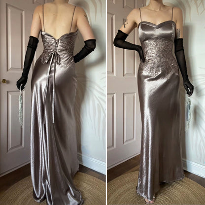 Shimmery Niki Livas silver evening gown UK 10