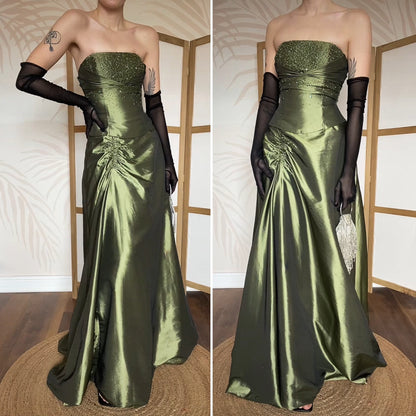 Green beaded Niki Livas strapless prom dress UK 12