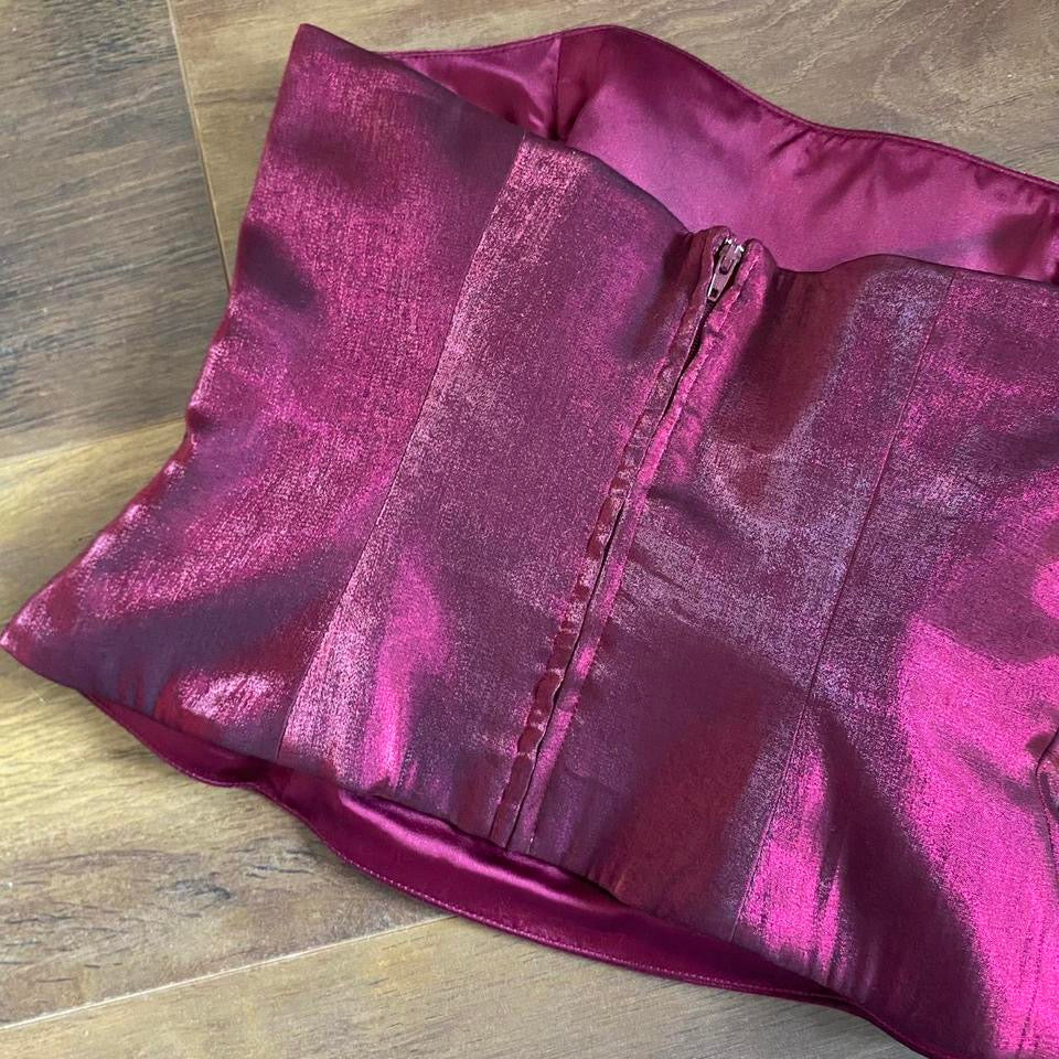 Dark red 2-piece top & skirt set uk 8