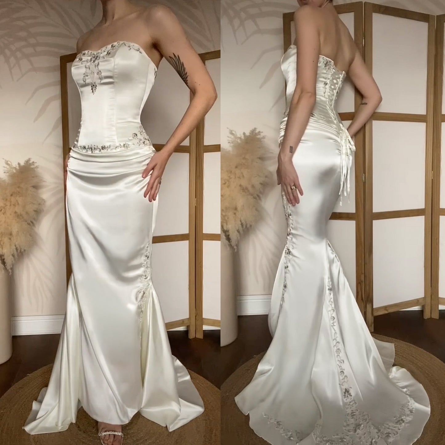 Ivory Maggie Sottero Couture satin strapless wedding dress uk 10