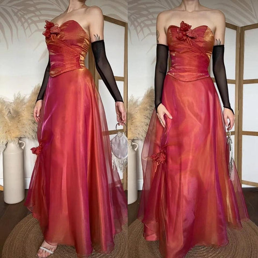Iridescent orange/red 2 piece prom set uk 8