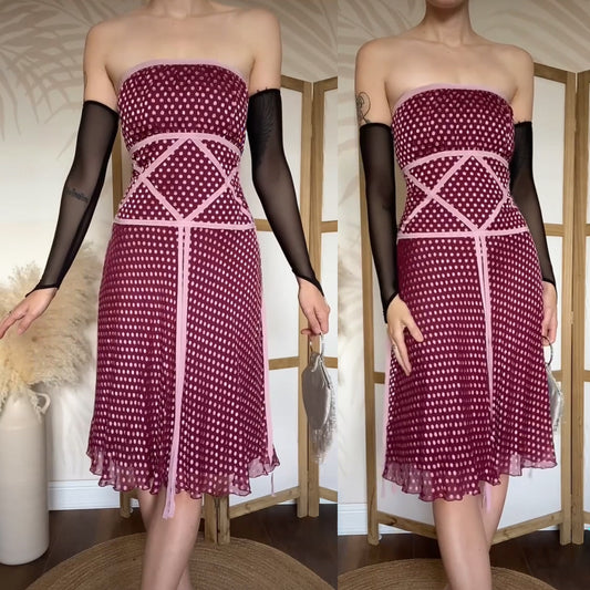 Silk blend strapless polka dot dress uk 12