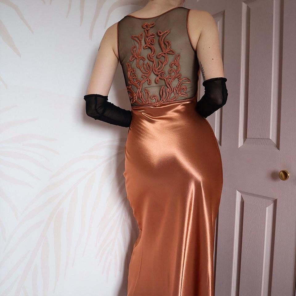 YVE London copper silky evening gown UK 8